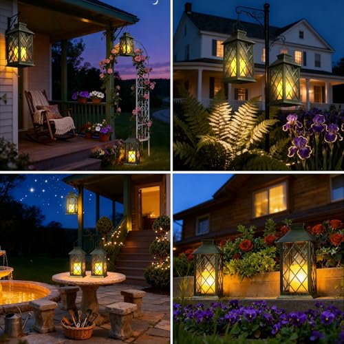 Solar Lanterns Outdoor Waterproof 14" Flickering LED (2 Count)
