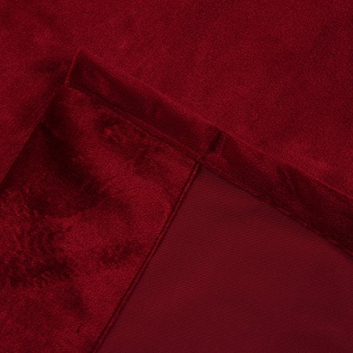 Set of 2 Velvet Flannel Room Darkening Blackout Curtains Panels Drapes Grommet 52 Wide by 108 Long Red for Living Room (2 Count)