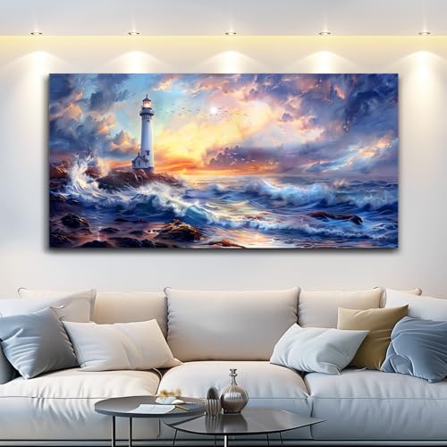 Canvas Wall Art For Bedroom Wall Decorations For Living Room Modern Office Wall Decor Seaside Scenery Lighthouse Mountain Pictures Printed Artwork Restaurant Home Decor Aesthetics 20"X40"