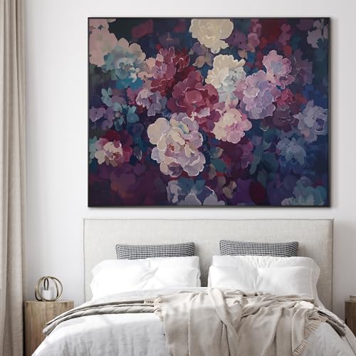 60"x72" Extra Large Framed Wall Art Bold Peony Bloom in Colorful Impressionist Style