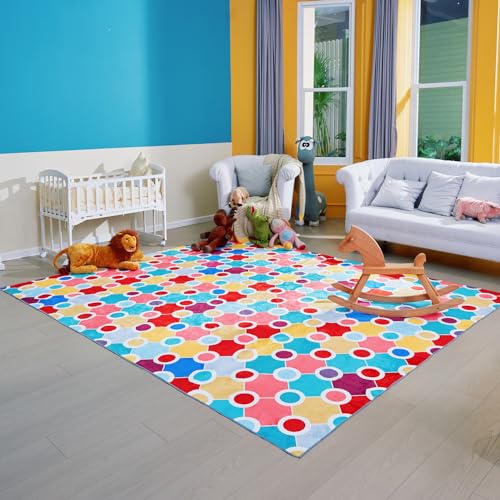 Machine Washable Polka Dot Rug for Kids Area