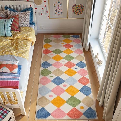 2x5 Runner Rug Colorful Checkered Hallway Washable Kids Rug Playful (10 Sq Ft)