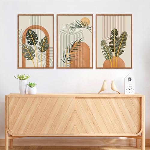 Boho Tropical Abstract Minimalist Leaves Wall Art Set