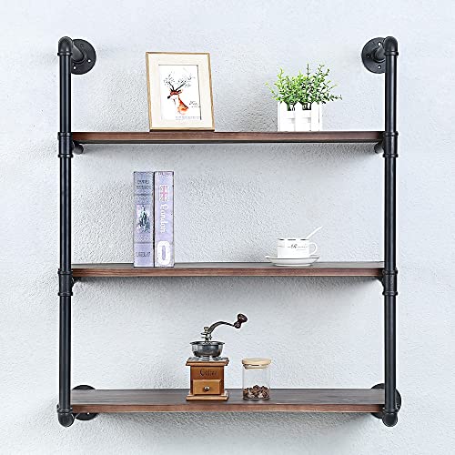 Industrial Pipe Shelves With Wood Planks