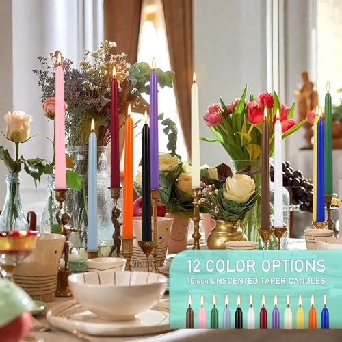 24 Pack 10" Tall Colored Taper Candles (24 Count)