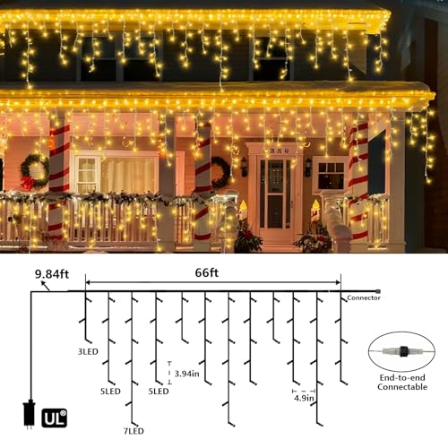 Warm White Icicle Lights for Outside (66 Foot)