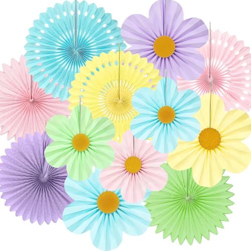 12 Pcs Pastel Paper Fans (12 Count)