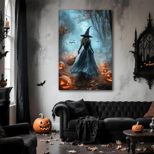 Vintage Moody Halloween Witch Artwork Wall Decor