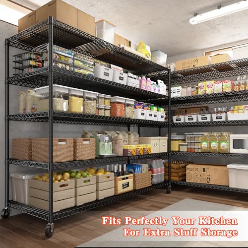 Storage Shelves 3200 LBS Capacity Wire Shelving with Wheels Heavy Duty Metal Shelf for Warehouses (2 Count)