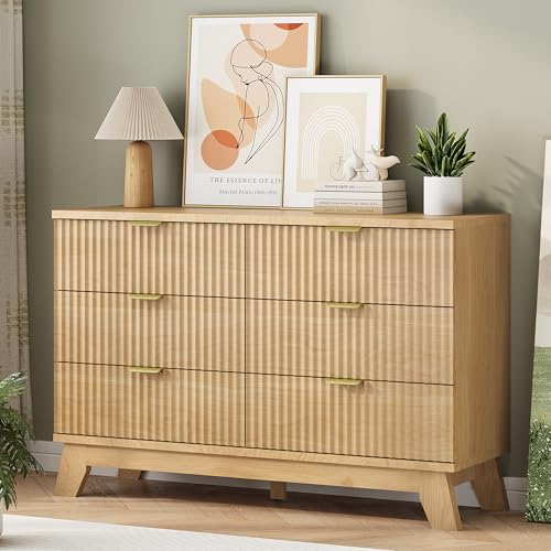 Fluted Dresser for Bedroom with 6 Drawers
