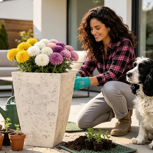 Autodaya Resin 19" Tall Planters Set of 2 Plant Pots (2 Count)
