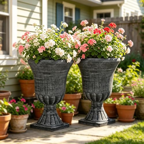 Autodaya 22" Handmade Washed Black Urn Planters Set of 2 Plastic Pots (2 Count)