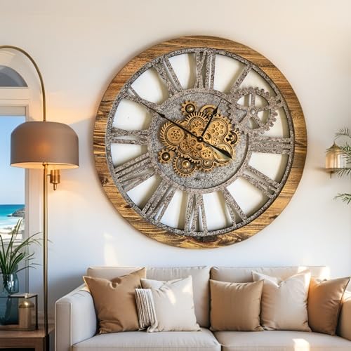 The Gears Clock 36'' Inch Real Moving Gear Wall Clock Vintage Industrial Oversized Rustic Farmhouse