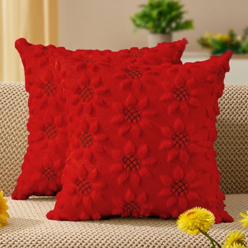 Spring Summer Pillow Covers 20x20 inch Set of 2 Red Sunflower (2 Count)
