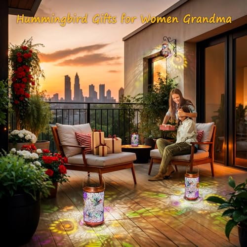 2Pack Solar Lanterns Outdoor Waterproof Hummingbird Garden Gifts for Mom (2 Count)