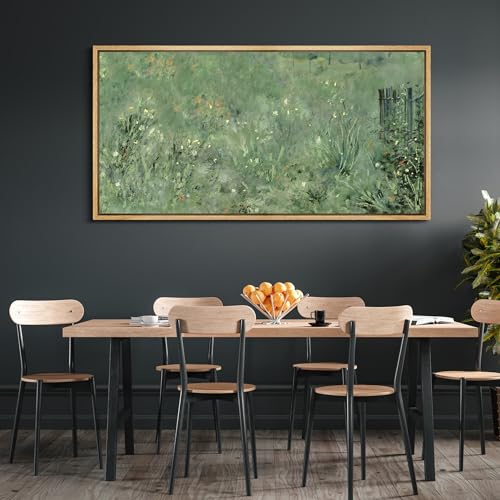 Extra Large Framed Canvas Print Wall Art Meadow's Embrace Impressionist Wildflower Antique Retro Fine Art Illustrations Decorative Colorful for Bedroom