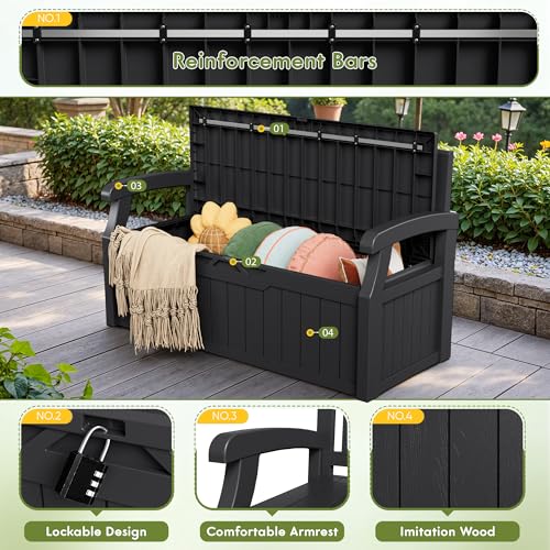 80 Gallon Storage Bench Outdoor Deck Box with Armrest (705.6 Ounce)
