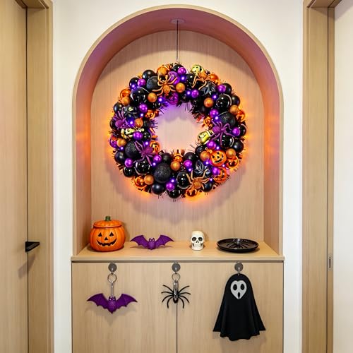 17 Inch Halloween Ball Wreath for Front Door with Lights