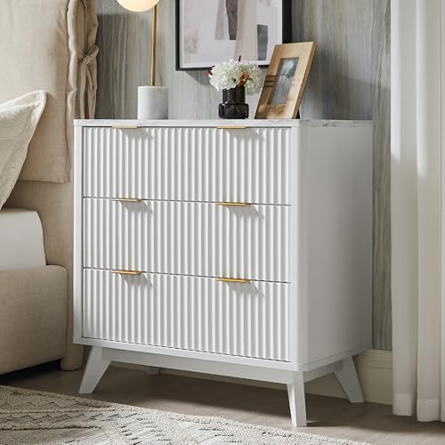 32" Large Fluted Nightstand with 3 Drawers