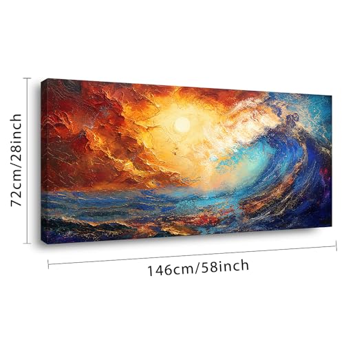 Abstract Ocean Wall Art for Living Room Beautiful Blue Sea Wave Seawater Colorful Sky Landscape Wall Art Decor Artwork Bedroom Office