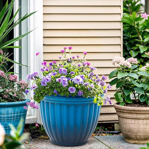Autodaya 15" Large Planters for Outdoor Plants Set of 2 Plastic Flower Pots (2 Count)