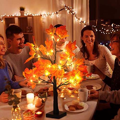 4Pcs 2FT Lighted Maple Tree 96LED Artificial Fall Tree Decor for Thanksgiving Harvest Home Decoration (4 Count)