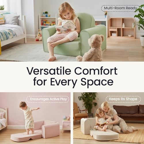 2-in-1 Foldable Kids Couch with Pocket Soft Thick Toddler Sofa