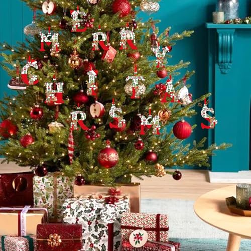 Mtruil 14Pcs Merry Christmas Alphabet Xmas Ornaments Elk Hat Hanging