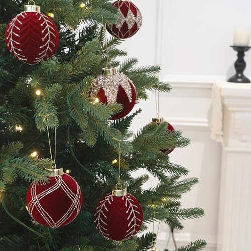 4IN Large Velvet Christmas Ornaments with Glitter (9 Count)