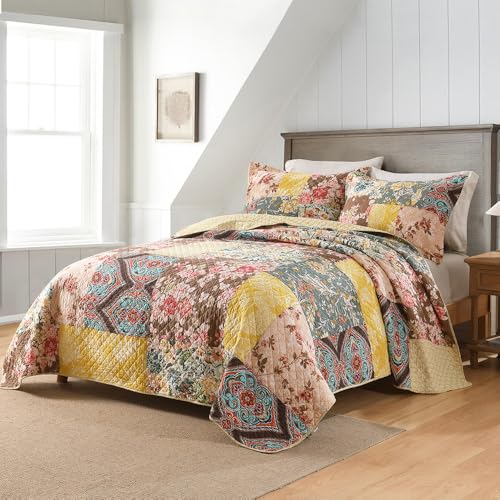 Cotton Bedspread Luxury Vintage Paisley Floral Patchwork Quilt Yellow Bedding Sets