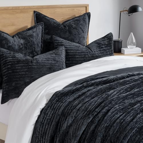 Stripe Channel Luxury Velvet Quilt Set Queen Size