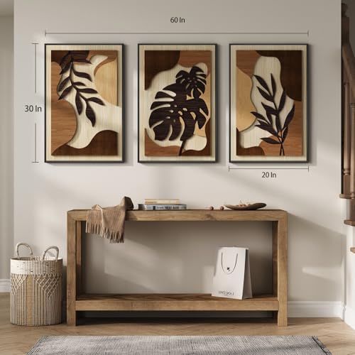 Large Framed Wood 3D Boho Tropical Wall Decor for Living Room (3 Count)