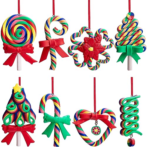 8 Pcs Rainbow Candy Cane Lollipop Ornaments (8 Count)