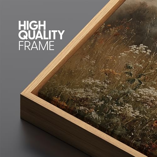 Extra Large Framed Canvas Print Wall Art Autumn Meadow Landscape Rustic Field Illustrations Fine Art Illustrations Decorative Colorful for Bedroom