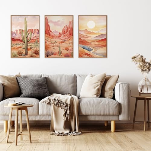 Boho Desert Plant Framed Canvas Wall Art Set