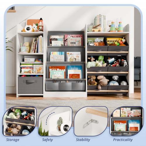 Kids Bookshelf and Toy Storage with 7 Removable Bins