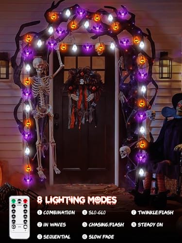 3D Pumpkin Bat Ghost Halloween String Lights Battery Operated with Remote