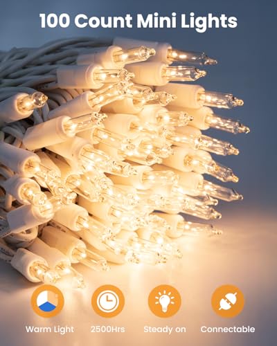 Clear Christmas String Lights 100 Count 26.5 Feet Incandescent Bulb Mini Lights for Indoor Xmas Tree Garland Birthday Wedding Party Festival Decoration (53 Foot)