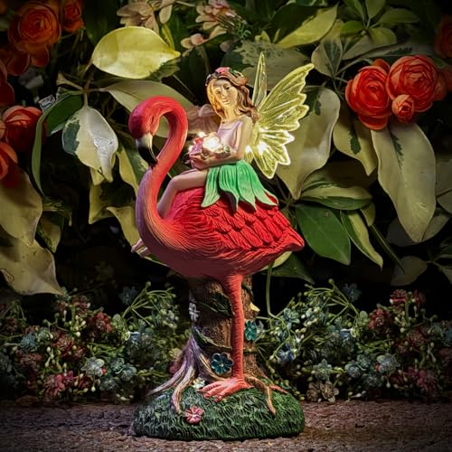 Solar Fairy & Flamingo Garden Decor Statue