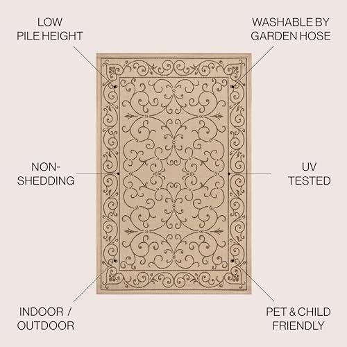 Vintage Filigree Indoor Outdoor Area Rug 4X6 Beige