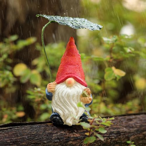 Garden Gnome Statue Decoration with Leaf Umbrella