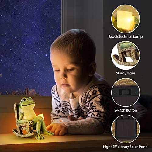 Miniature Frog Garden Statue Mom Dad Gifts Home Decorations Fairy Garden Accessories Outdoor Lights Solar Garden Frog Decor Art Housewarming Gift for Patio