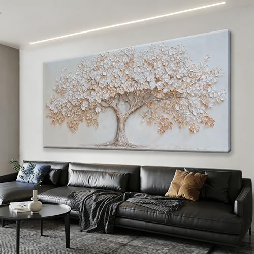 Oversized Canvas Wall Art Decor Nature Botanical Tree Canvas Prints Artwork For Walls Beige Textured Tree of Life Canvas Art Wall Decor For Living Room Bedroom Home Office Modern Decor 29×58 Inch