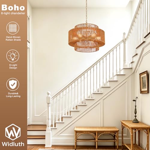 23.6" Large Gold Rattan Chandelier