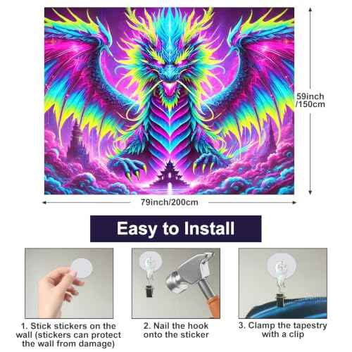 Blacklight Tapestry Fire Dragon Neon Decor 78 x 59 Inch