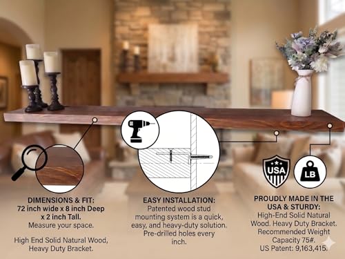 72 Inch Wooden Floating Shelves for Wall