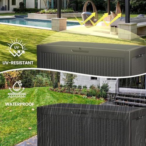 100 Gallon Outdoor Storage Box Waterproof Lockable Deck Box for Patio Black (426.8106 Ounce)