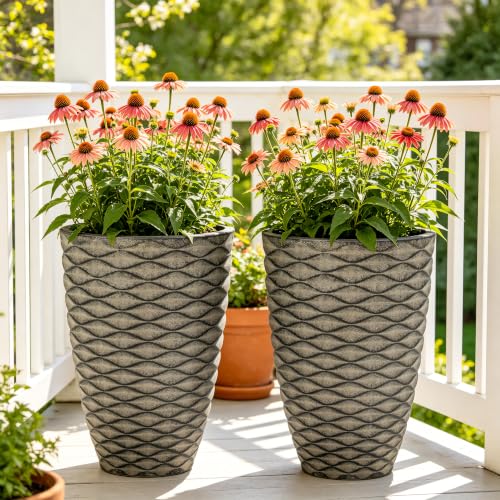 Autodaya 20" Tall Outdoor Planters Set of 2 Plant Pots (2 Count)