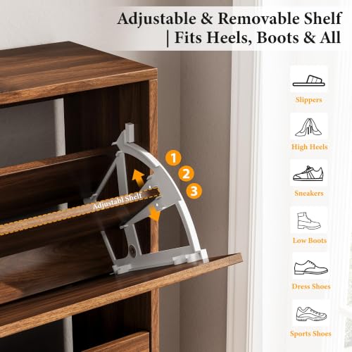 Mid Century Modern Slim Shoe Cabinet for Entryway