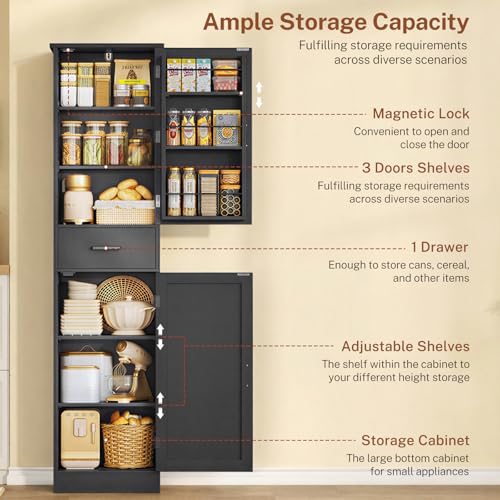 Tall Storage Cabinet with Door Shelves & Drawer